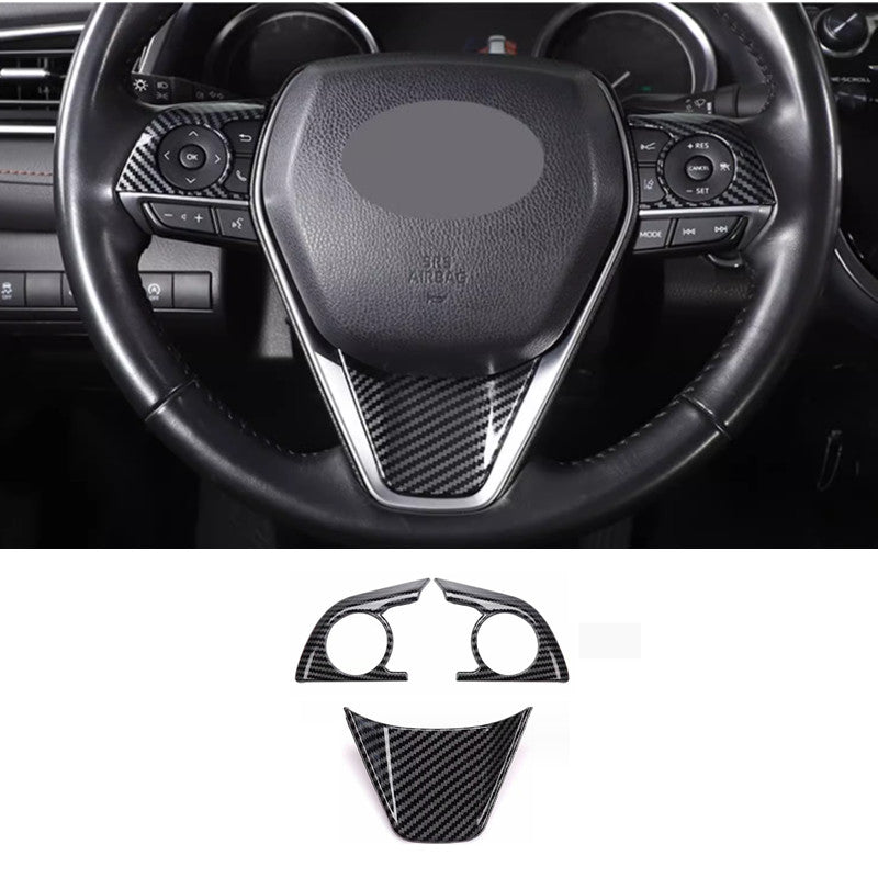 3-piece steering wheel trim with ABS carbon fiber, suitable for Toyota for Camry 2018-2024.