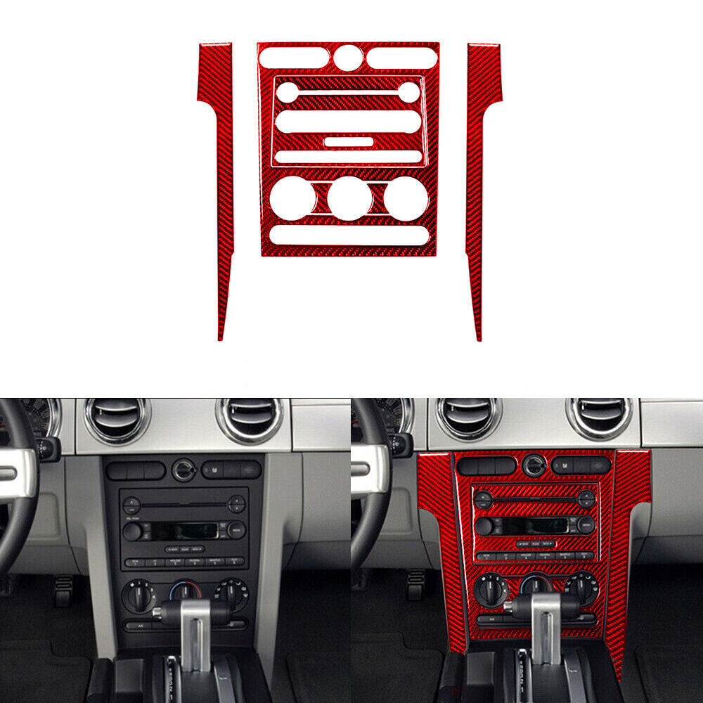 Red Carbon Fiber Center Control Panel Cover Trim for Ford for Mustang 2005-2009