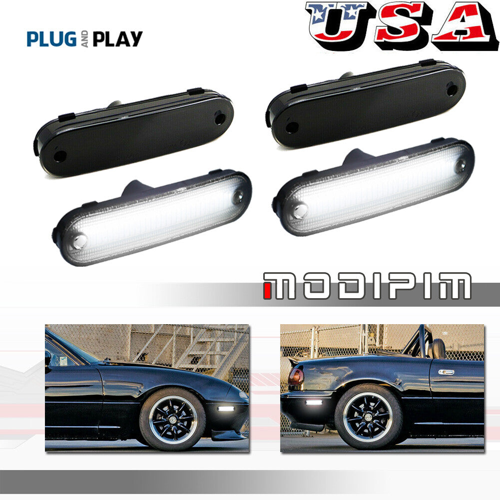 Four-piece smoke front + rear white LED side marker lights for 1990-2005 for Mazda Miata MX-5
