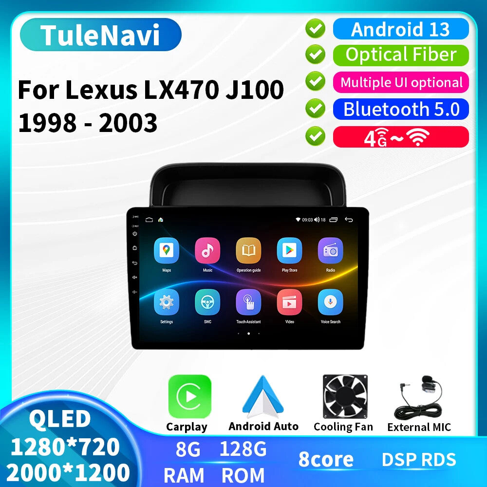 for LEXUS LX470 for Land Cruiser LC 100 1998-2003 CarPlay Car Radio GPS Video Player