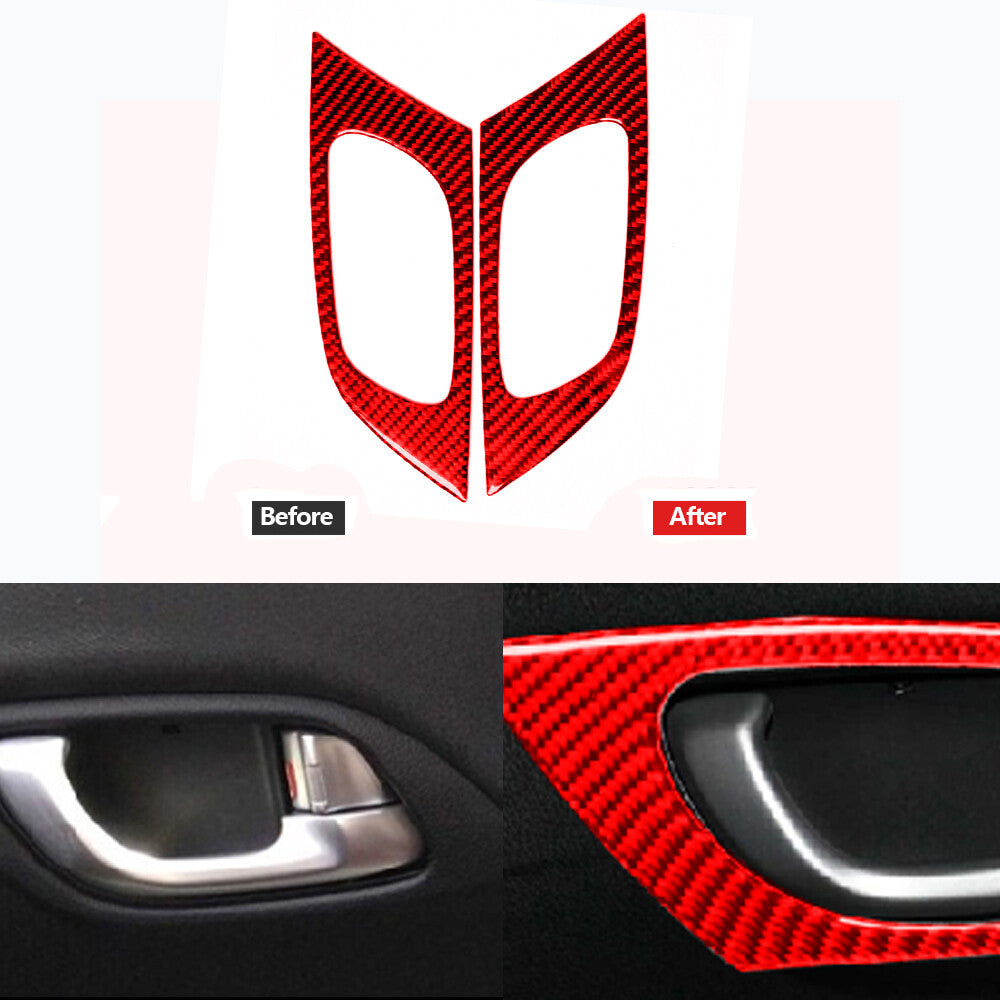 Red Carbon Fiber Door Handle Decor Trim Cover for Honda for Civic Coupe 2013-2015