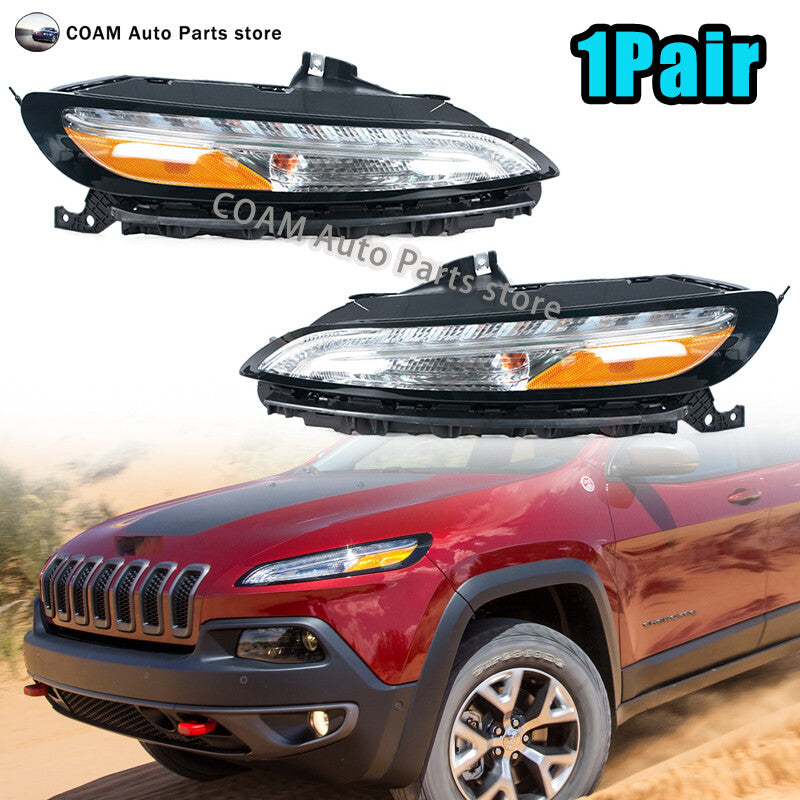 A pair of headlights, turn signals, and headlights for 2014-2018 for Jeep Cherokee.