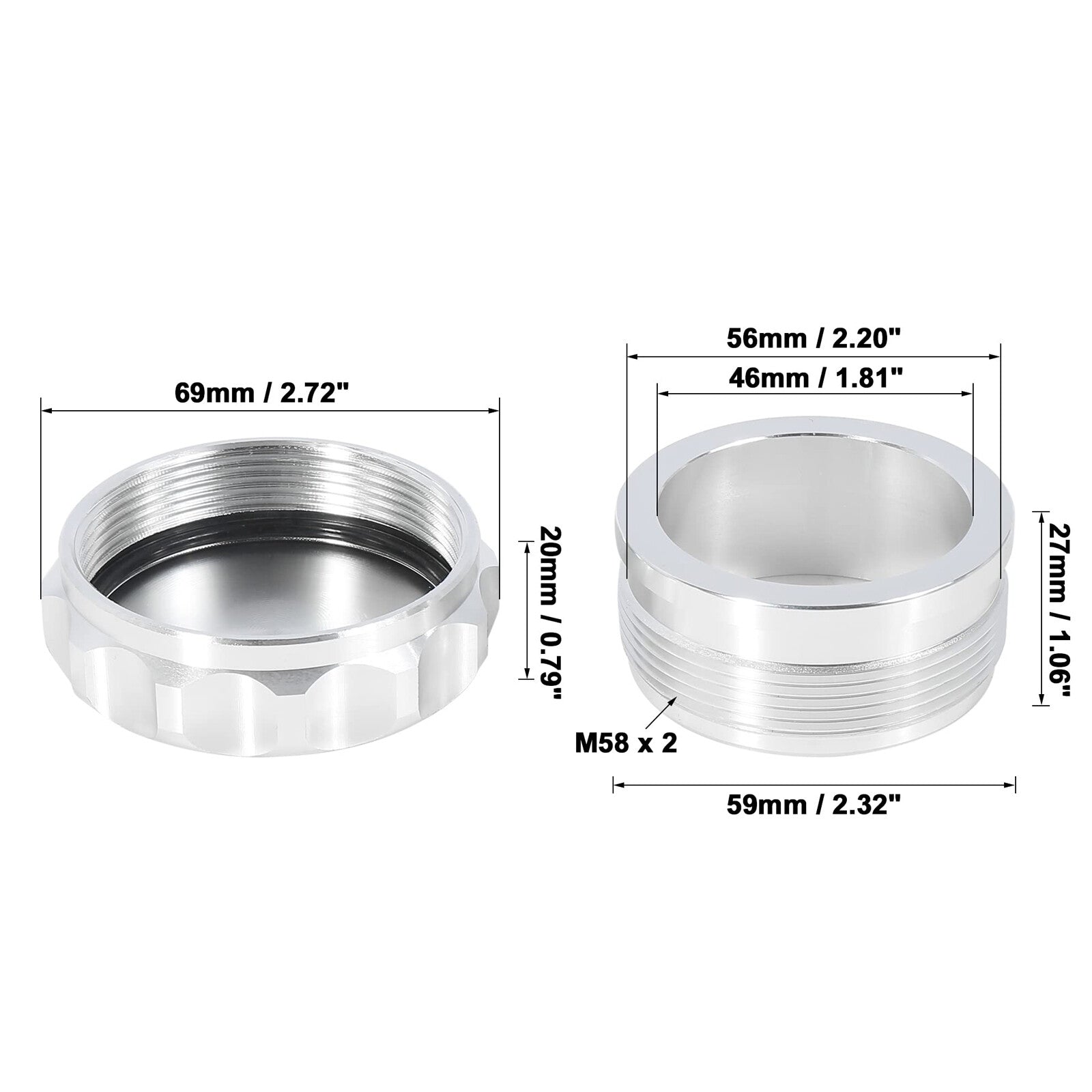 2Pcs 2 Aluminium Alloy Weld On Filler Neck And Cap Oil, Fuel, Water Tank Silver