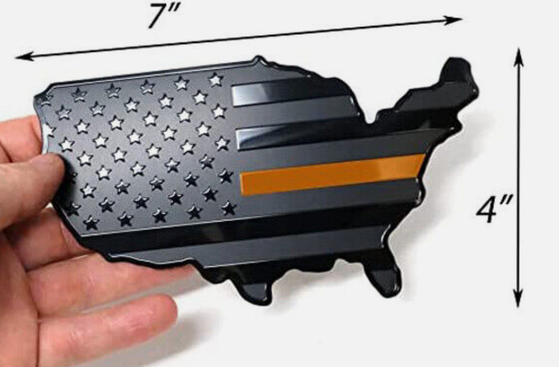 Black and orange American flag map badge on the back of the car side fender for Chevrolet