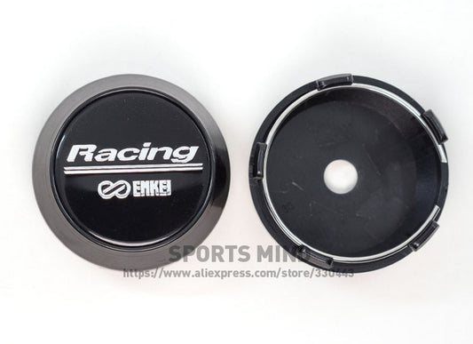4-piece set of 60mm Enkei racing rim caps, wheel center caps, hub logos, black