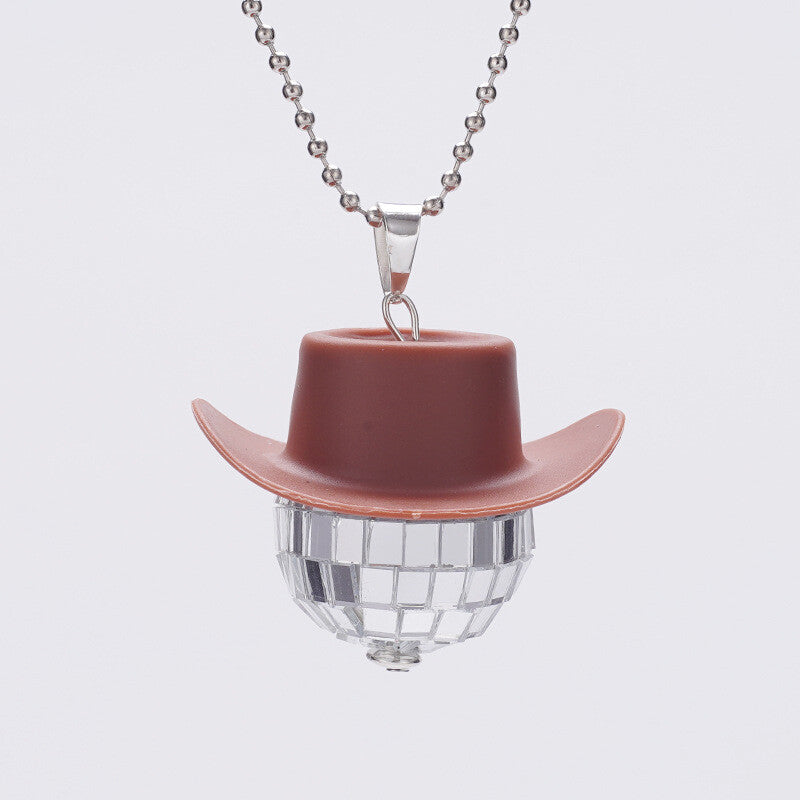 Cowboy Hat Disco Ball Car Ornamen Shiny Rear View Mirror Hanging Acessory Brown
