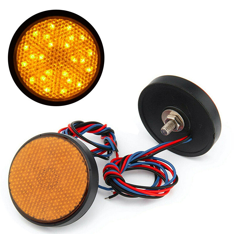 2x Amber 24LED Round Reflector Tail Brake Stop Turn Signal Light Lamp Motorcycle