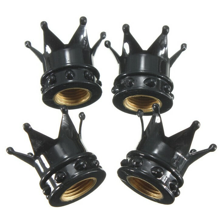 4Pcs Car Black King Crown Tyre Tire Wheel Valve Stems Air Dust Cover Cap