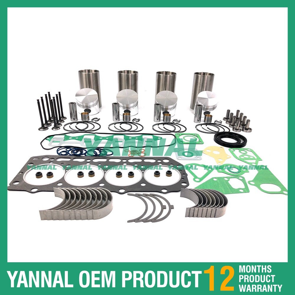 Overhaul and rebuild kit for Yanmar 4D84-1 piston rings, full head washers, and bearings.