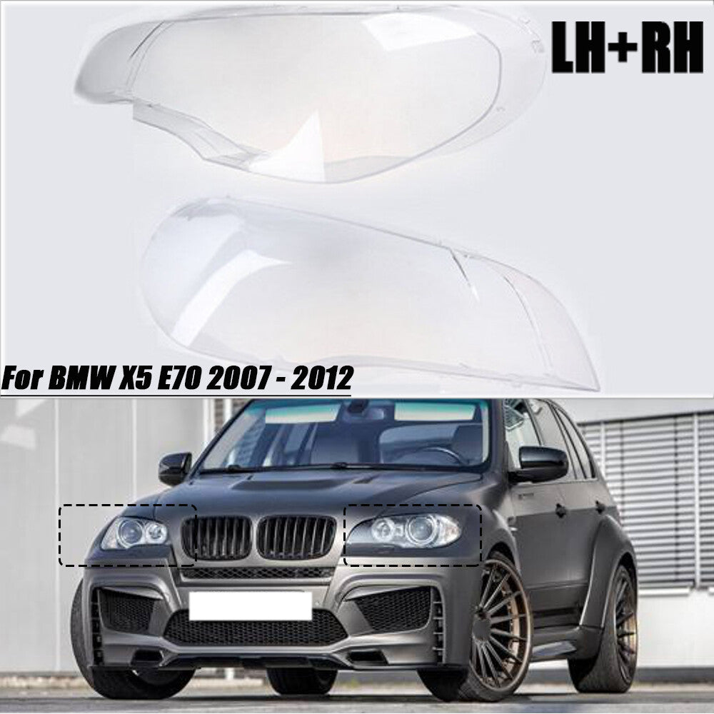 Car headlight lens protective cover, transparent LH+RH, suitable for BMW X5 E70 (2007-12-)