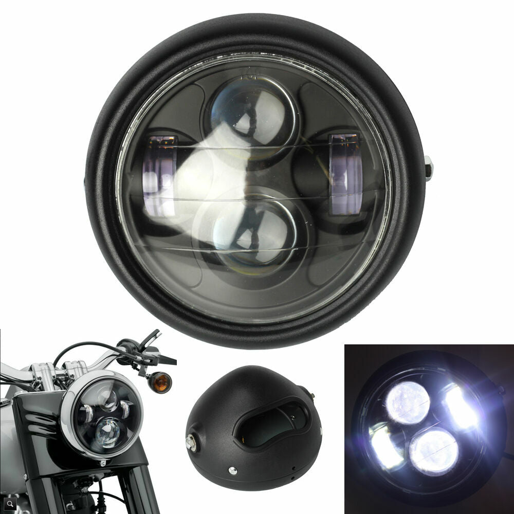 6.5-inch Metal High/Low Beam LED Headlights for Harley Cafe Racer Bobber Black Projector