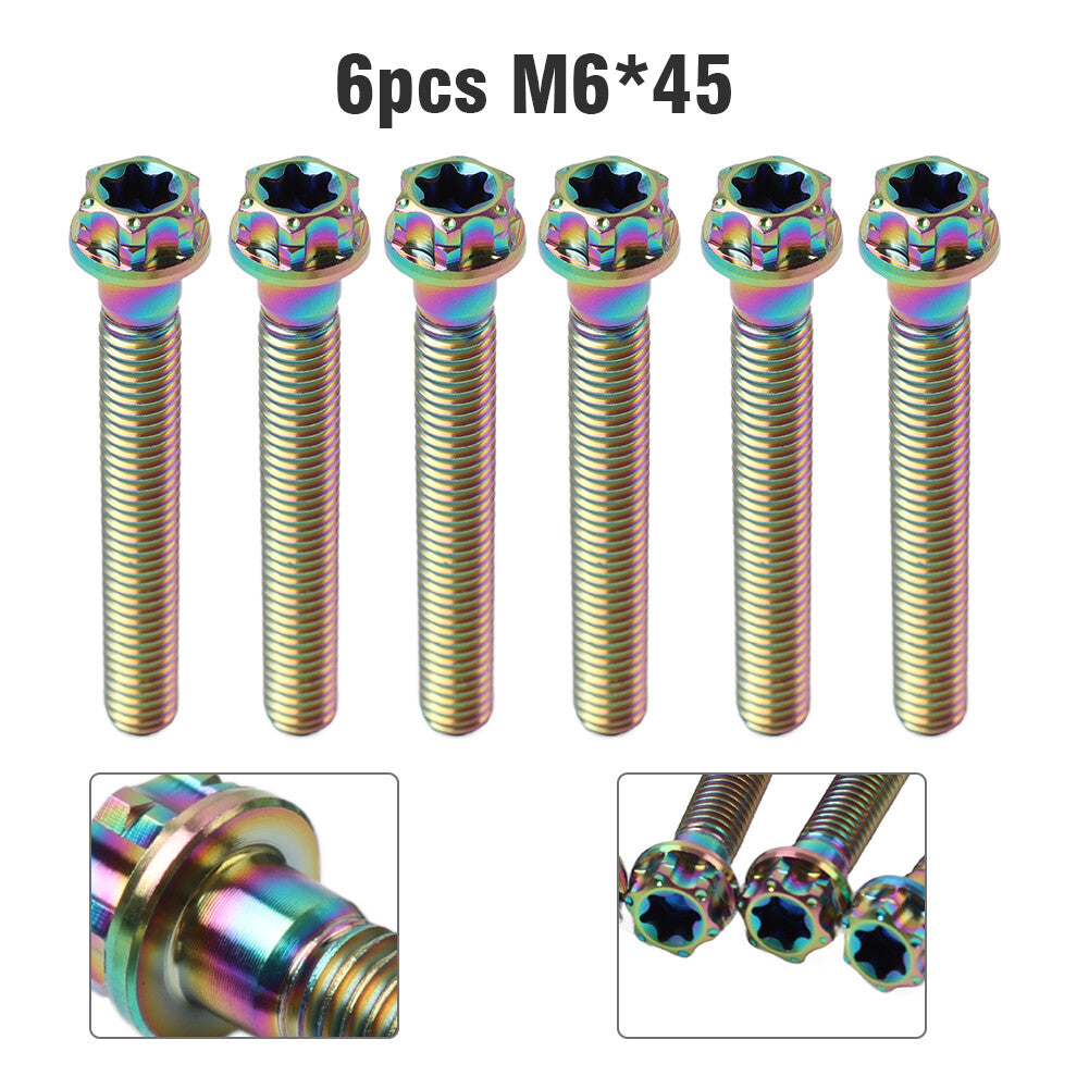 6pcs Bolts Torx Head Flange Screws M6x45mm Rainbow For Motorcycle Bike