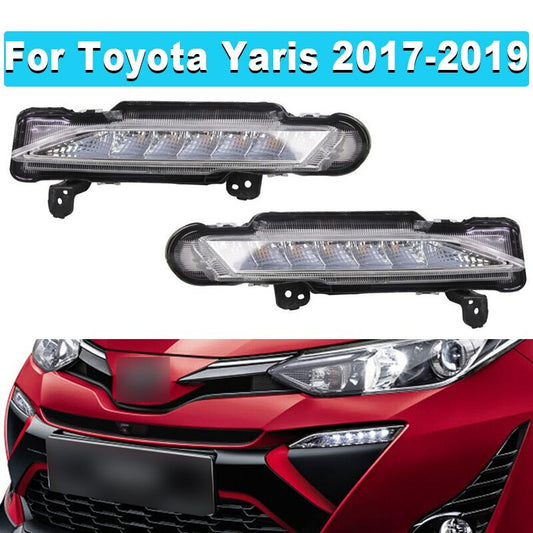 A pair of front DRL daytime running lights and fog lights are applicable to 2017-2019 for Toyota Yaris