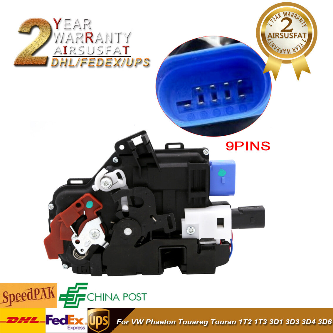 Rear Left Door Lock Actuator for VW Phaeton Touareg Touran 1T2 1T3 3D1 3D6 9Pins