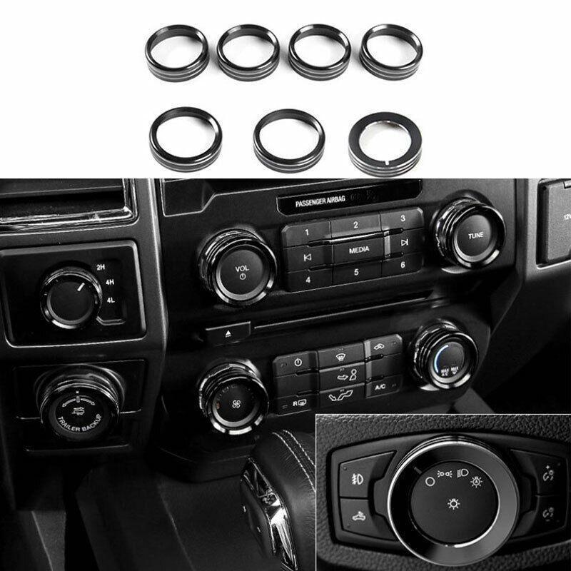 Black Aluminum Central Console Knob Cover Ring Set for Ford F-150 XLT 2015-20 A