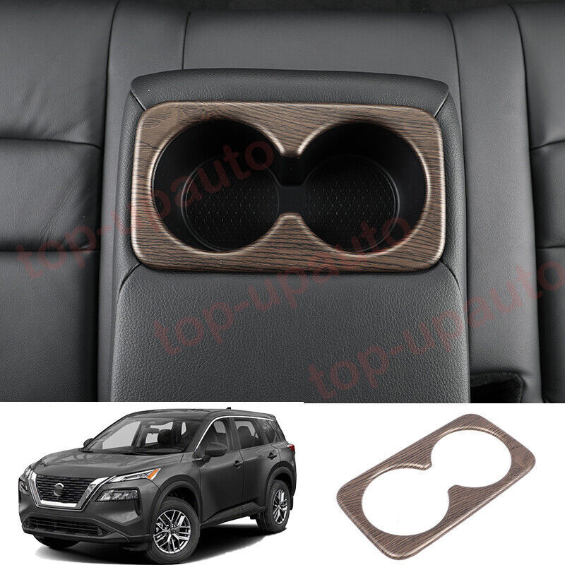 for Nissan Rogue 2021-2024 Wood Grain Look Rear Water Cup Panel Frame Trim Decor