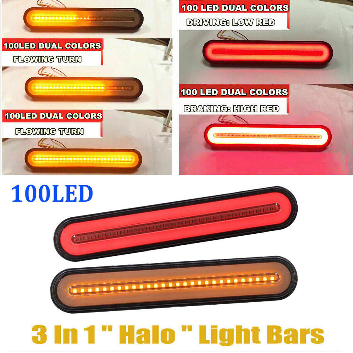 2 Neon LED Caravan Trailer Truck Stop Signal Brake Rear Taillight Strips