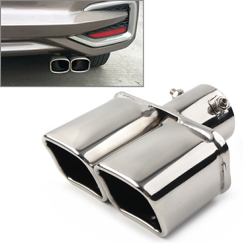 Dual Car Stainless Steel Rear Exhaust Pipe Tail Muffler Tip Square Universal