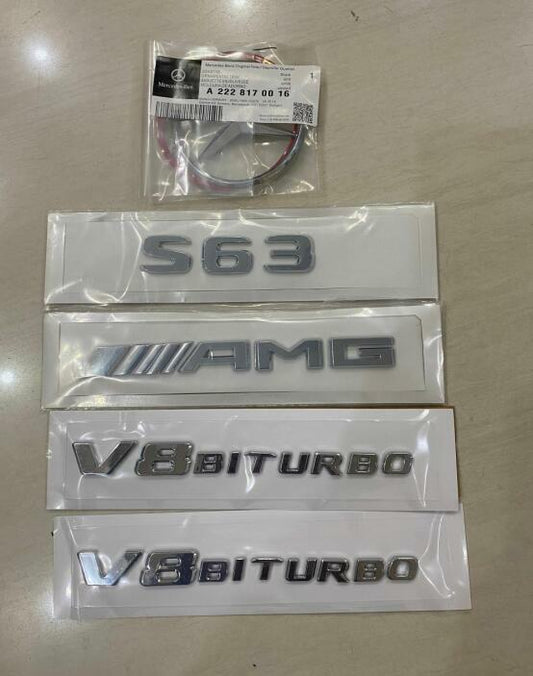 S63 SEDAN for AMG V8 BITURBO Rear Star Emblem silver Badge Combo Set W222