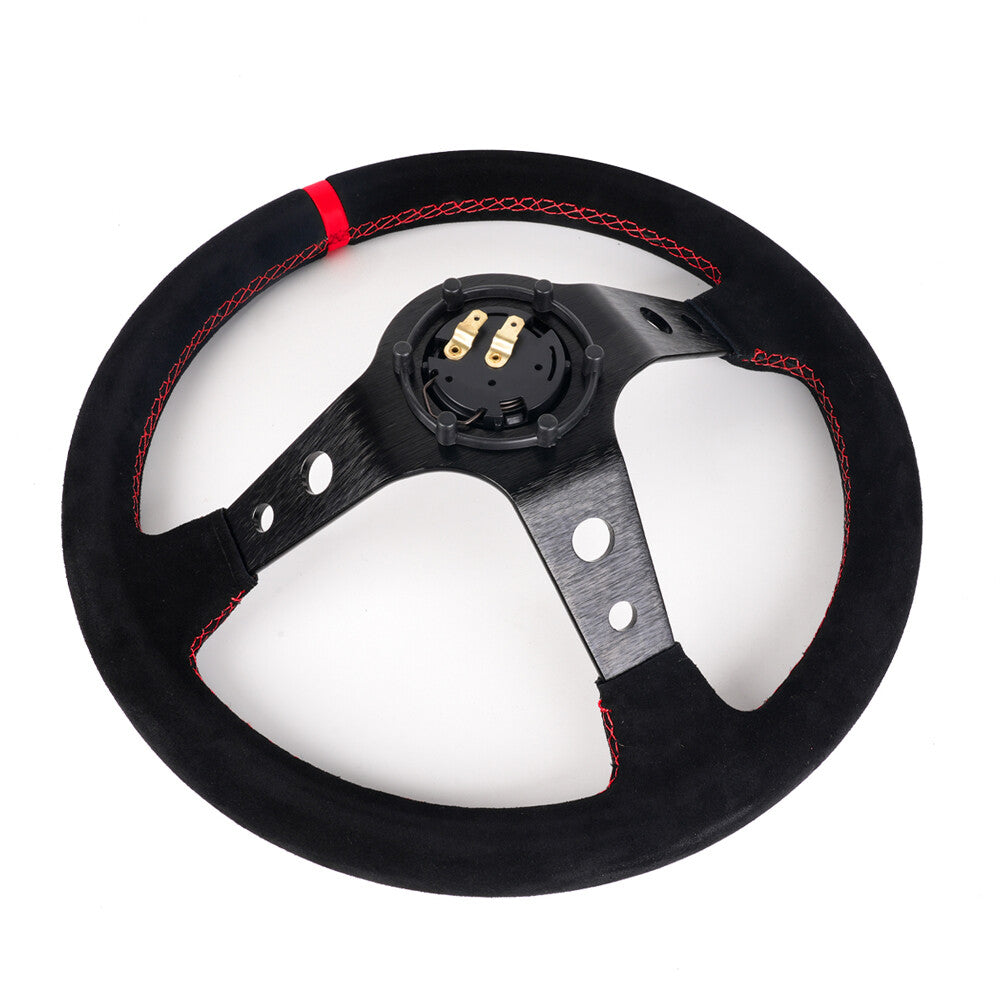 345mm Suede Leather Stitch Deep Dish Sport Racing Car Steering Wheel