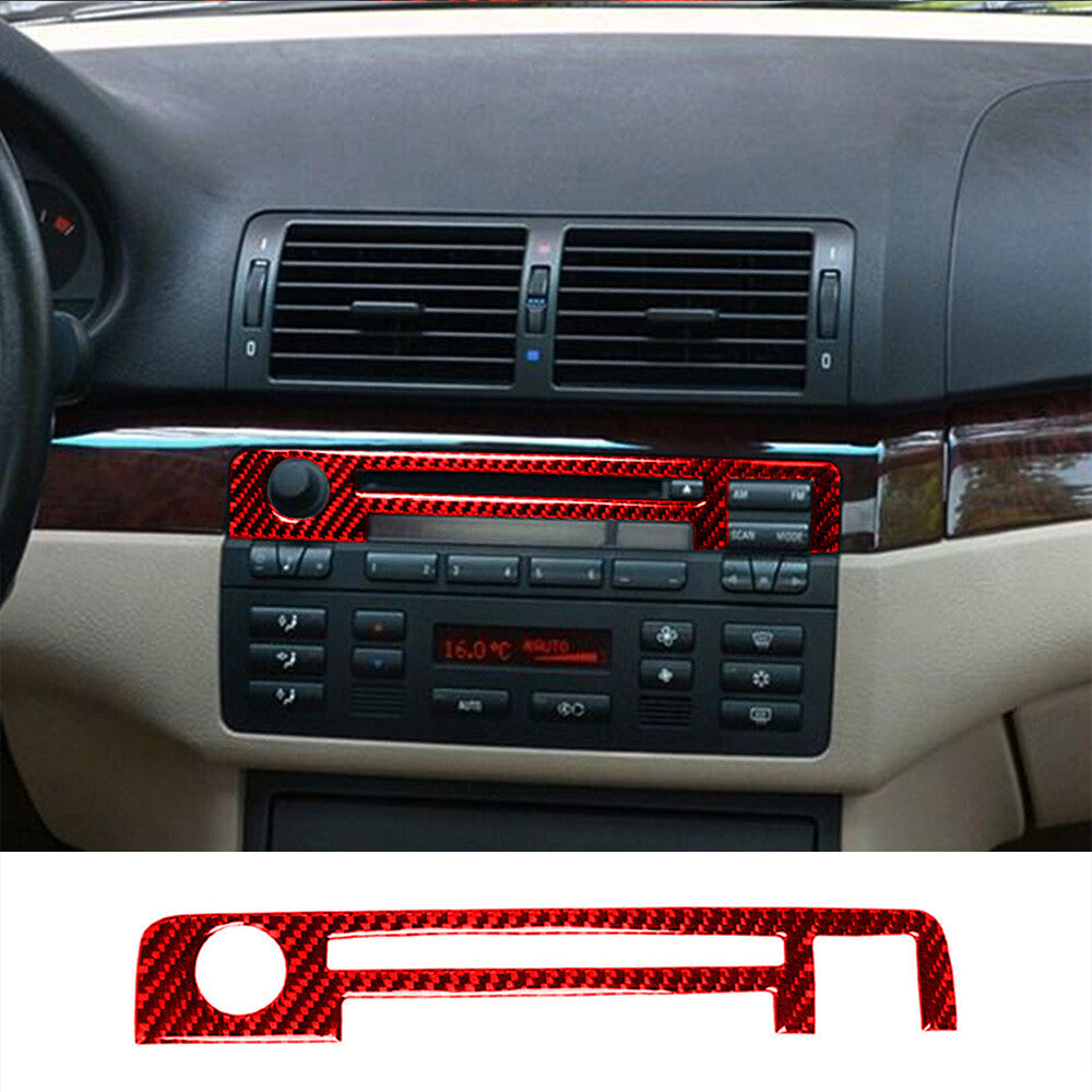 Red Carbon Fiber Central CD Console Sticker Trim for BMW 3 Series E46 1998-05