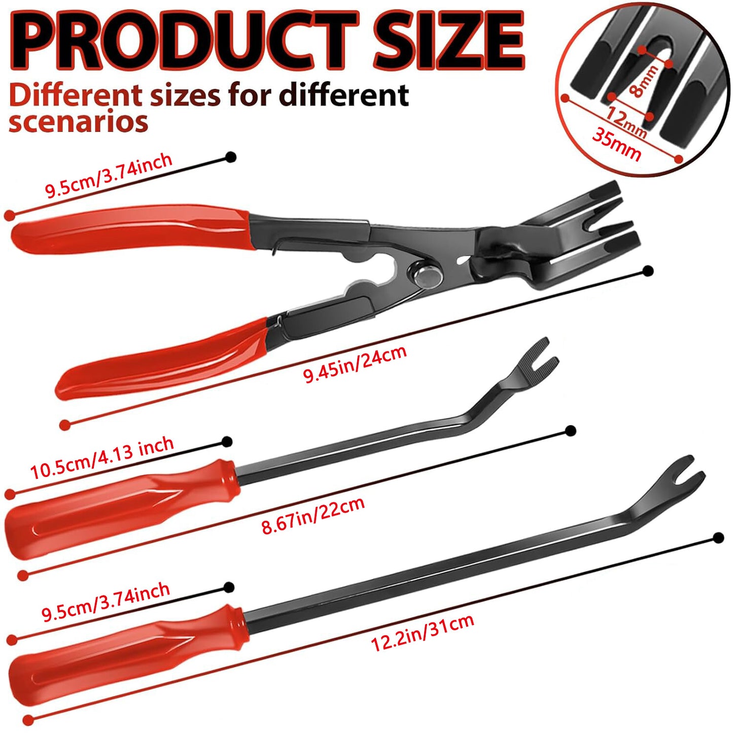3Pcs Red Car Door Panel Remover Body Retainer Clip Car Trim Upholstery Pry Tool