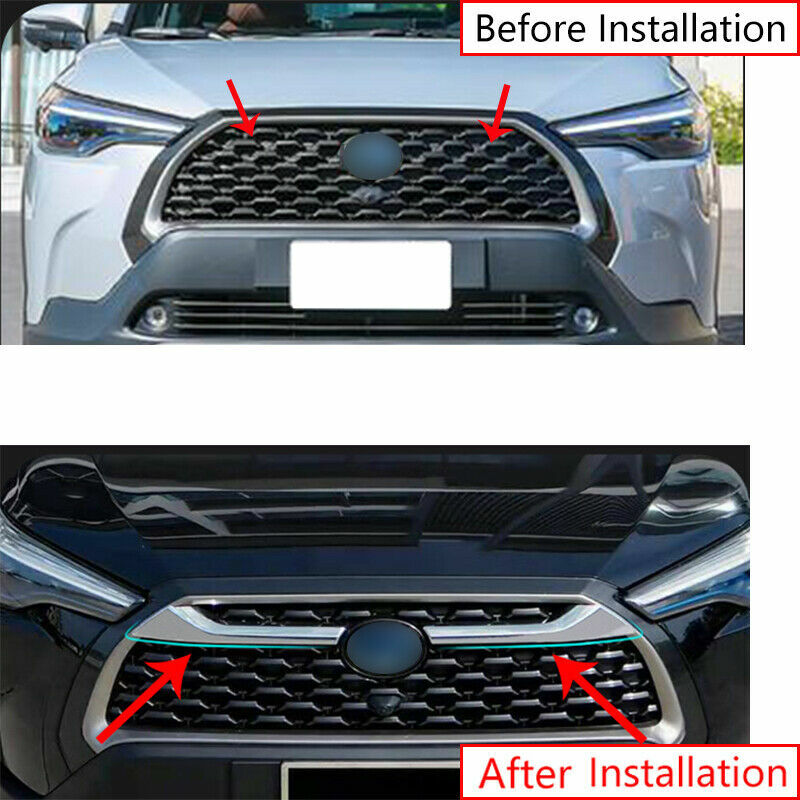 Chrome Front Bumper Grille Grill Cover Trim for Toyota for Corolla Cross 2020-2023
