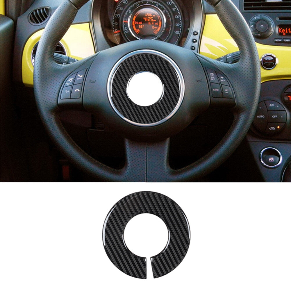 Carbon fiber interior steering wheel sign ring trim for 2012-2015 for Fiat 500