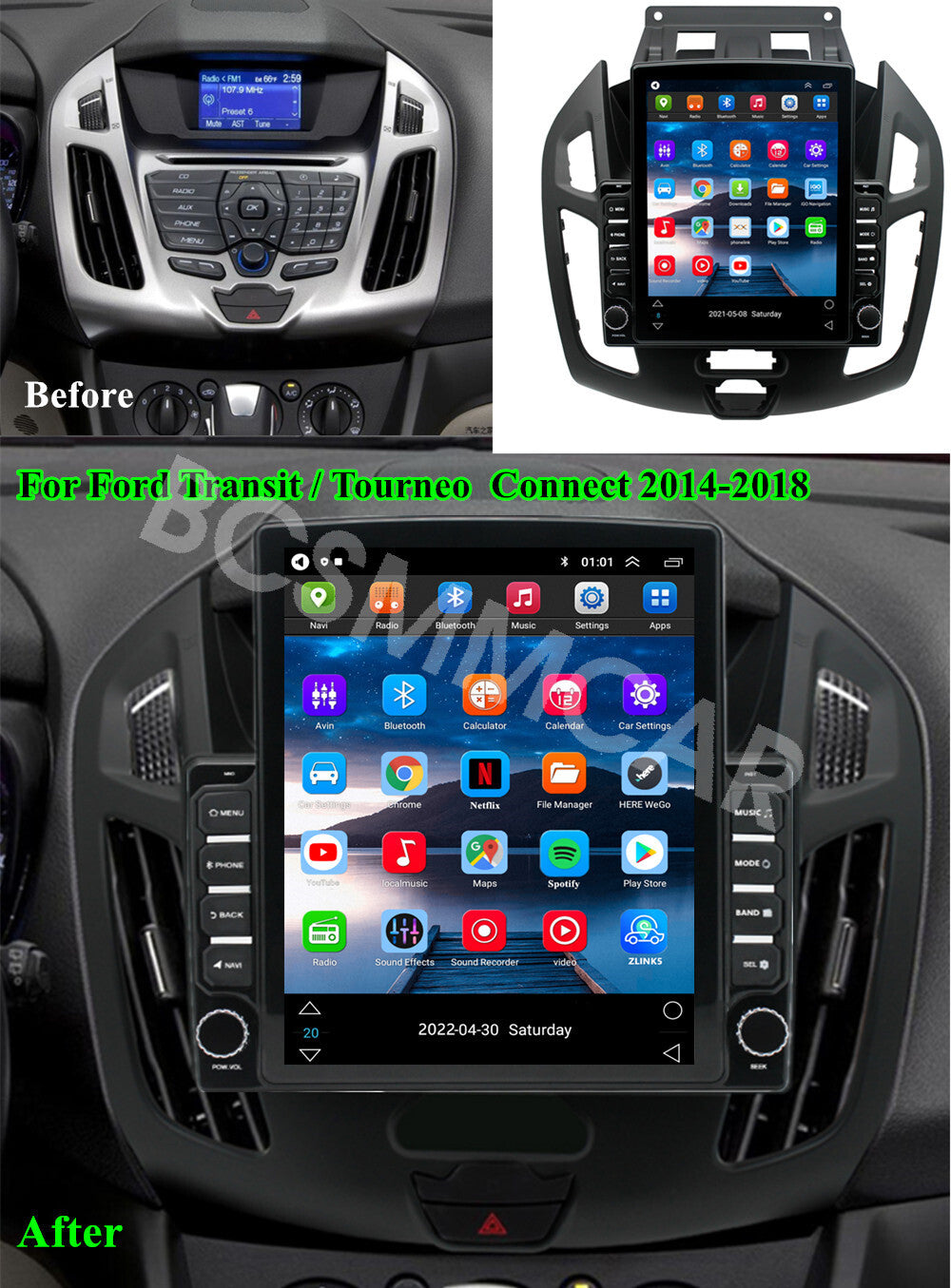 Android 13 Stereo Radio Touch Screen Fit for Ford Transit Connect 2014-2018