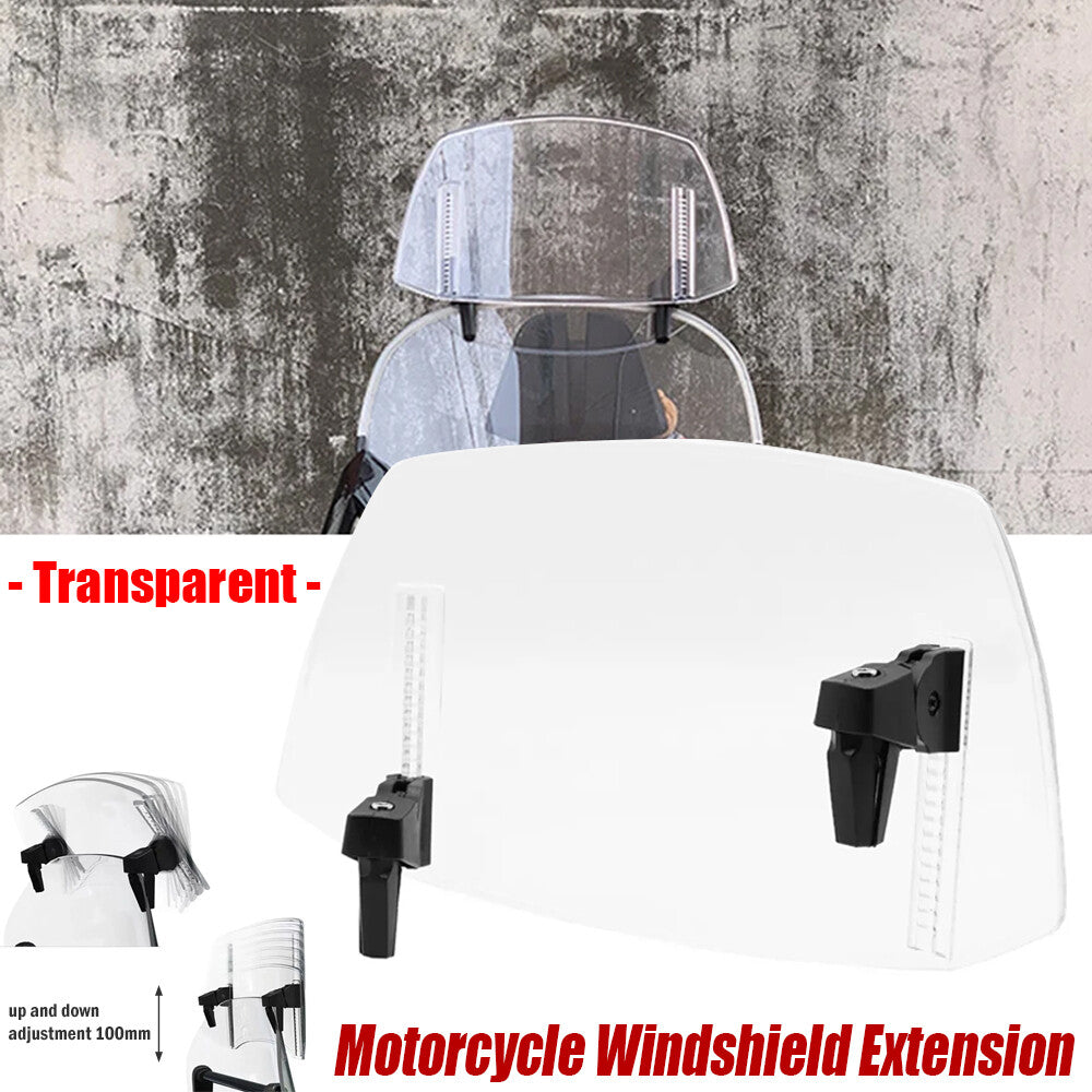 Motorcycle transparent windshield clip kit, windshield deflector, extended boiler