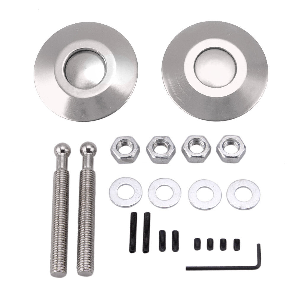 Silver Push Button Billet Round Hood Pins Lock Clip Kit Engine Bonnets Lock