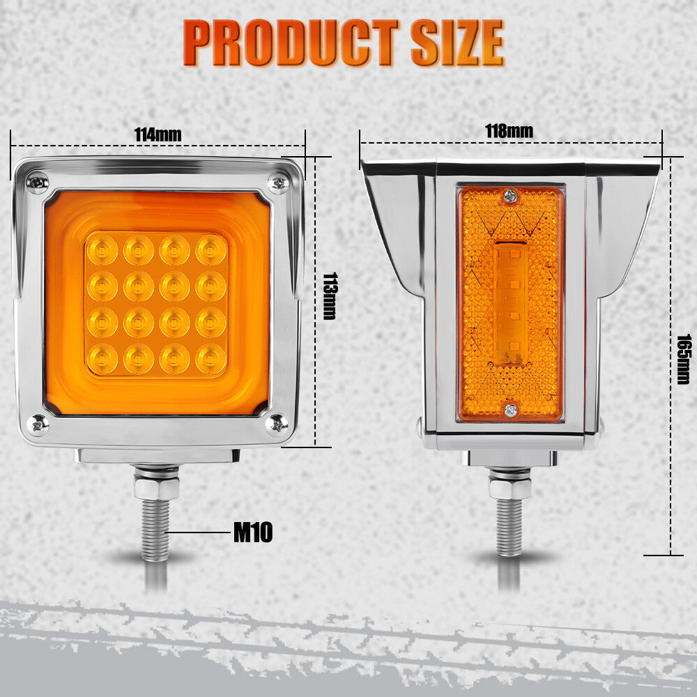 2X Square Dual Face Stud Mount Pedestal Cab Fender Turn Signal Lights Truck