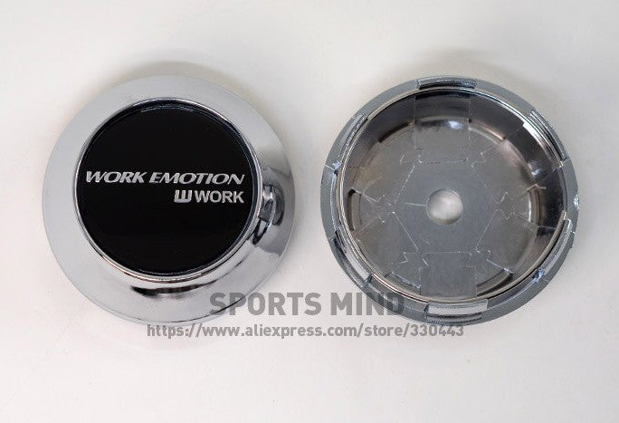 4-piece set of 68mm ray-finish rim caps, hub center caps, hub logos, silver chrome plating.