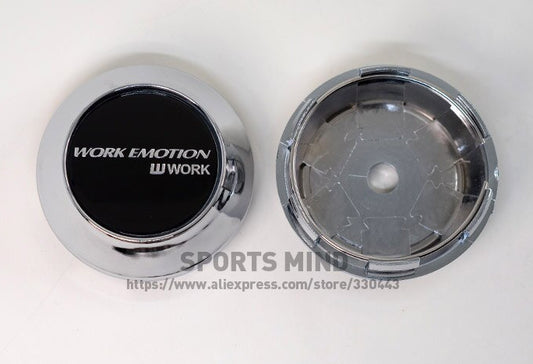 4-piece set of 68mm ray-finish rim caps, hub center caps, hub logos, silver chrome plating.