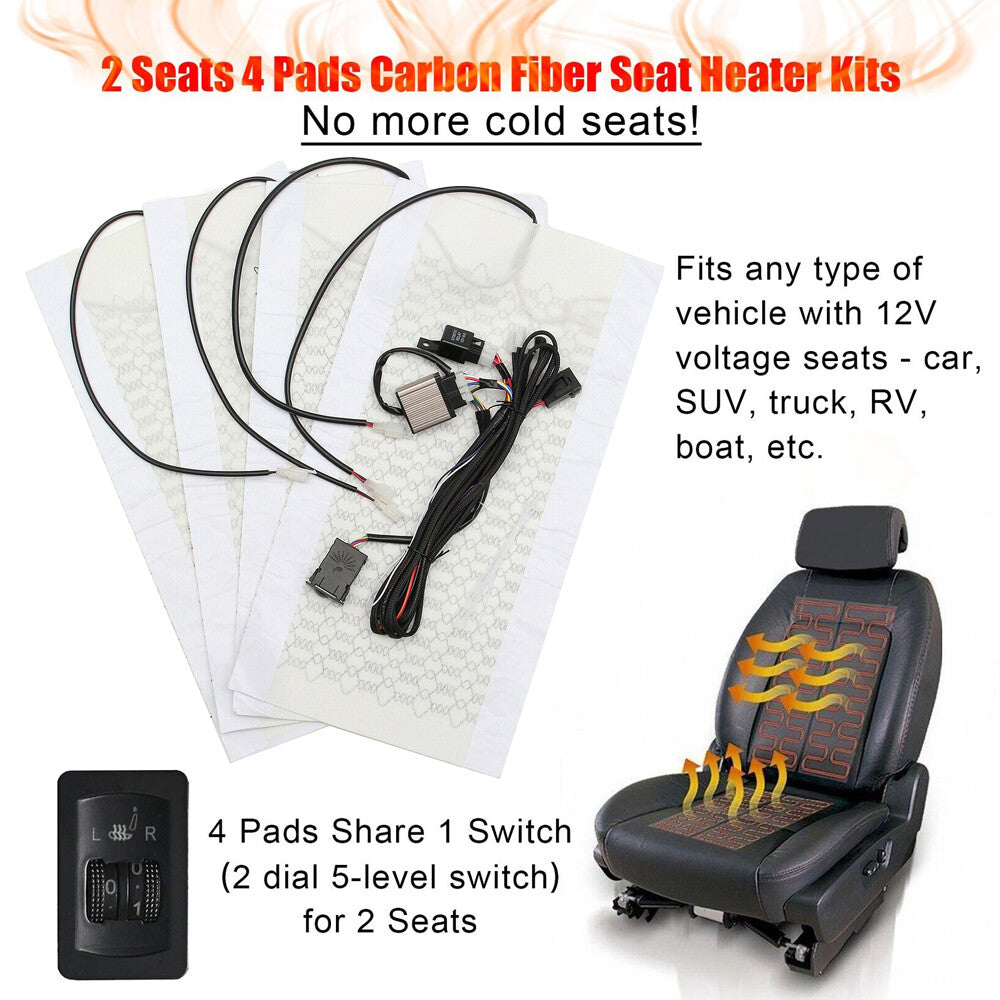 Universal 12V Car Carbon Fiber Heated for Seat Heater Kit with Cushion High/Low Switch Kit