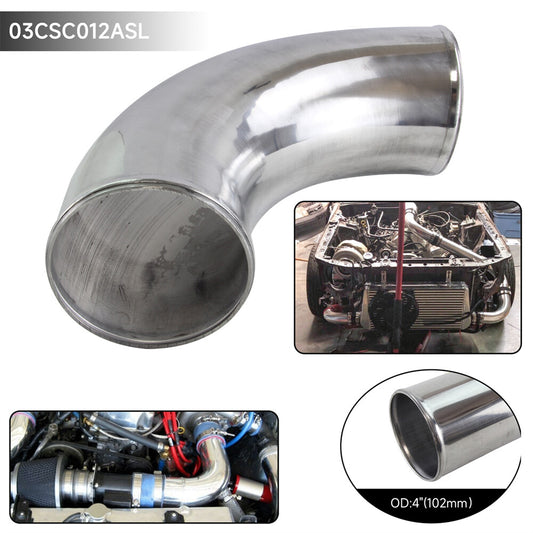 90 Degree 102mm 4 Aluminum Intercooler Intake Pipe Piping Tube Hose Silver