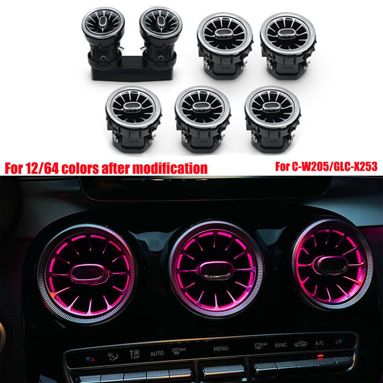 64 Colors Air Vent LED Ambient Light for Mercedes-Benz C Class W205 GLC X253 NEW