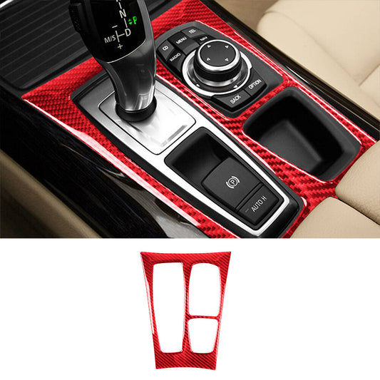 Red Carbon Fiber Gear Shift Frame Cover for BMW X5 E70 X6 E71 2011-2013 Type B