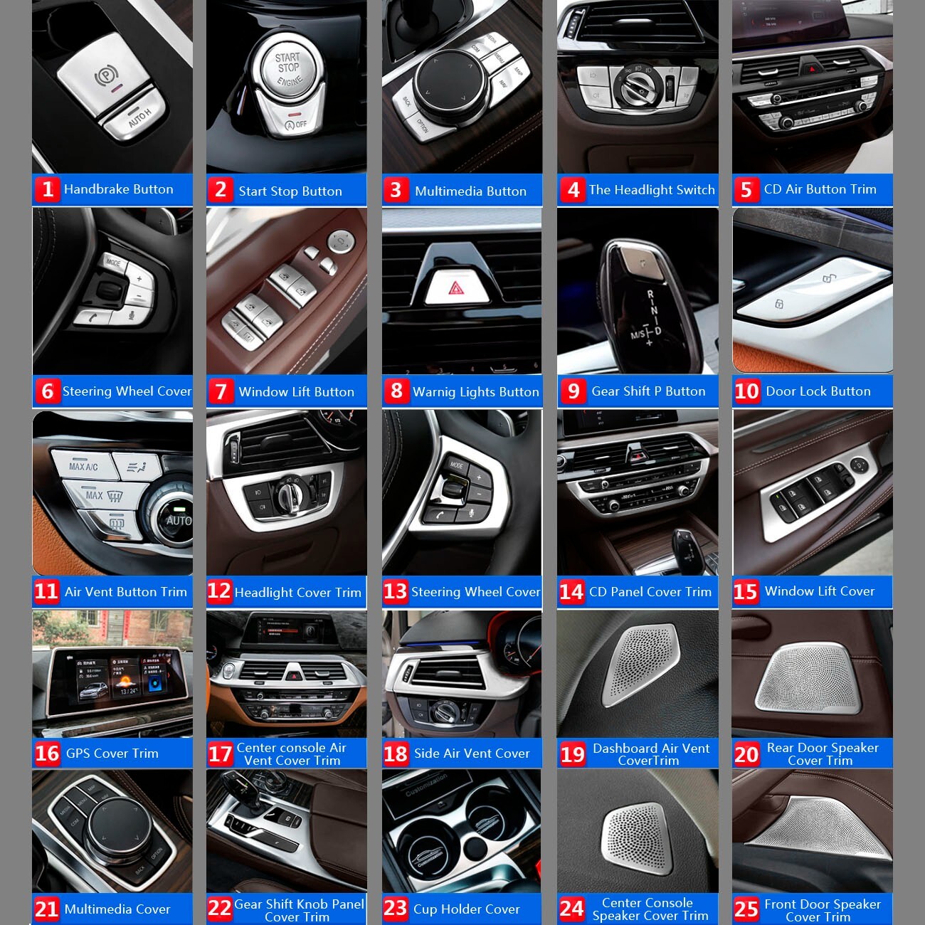 Stainless for BMW 5 Series G30 Car Interior for Seat Memory Switch Panel Cover Trim