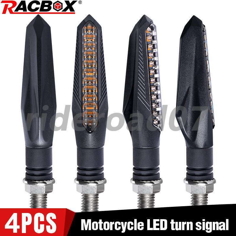 4X Black Motorcycle Sequential Flowing LED Turn Signal Blinker Amber Light Lamp