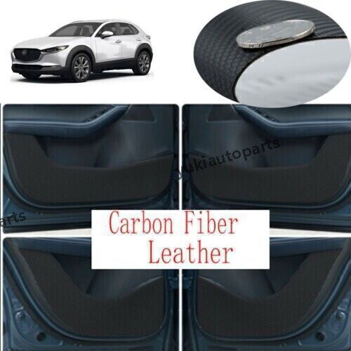 Carbon Fiber PU Leather Inner Door Anti-Kick Panel Trim for Mazda CX-30 20-2024