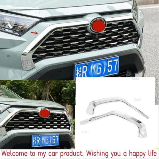 Chrome Front Center Mesh Grille Side Strip trim cover for Toyota RAV4 2020-2023