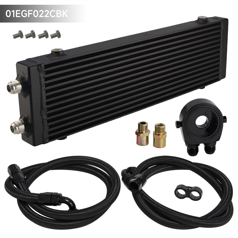 Universal Large Dual Pass Bar  Plate Oil Cooler + Flat Filter Adapter Hose Kit