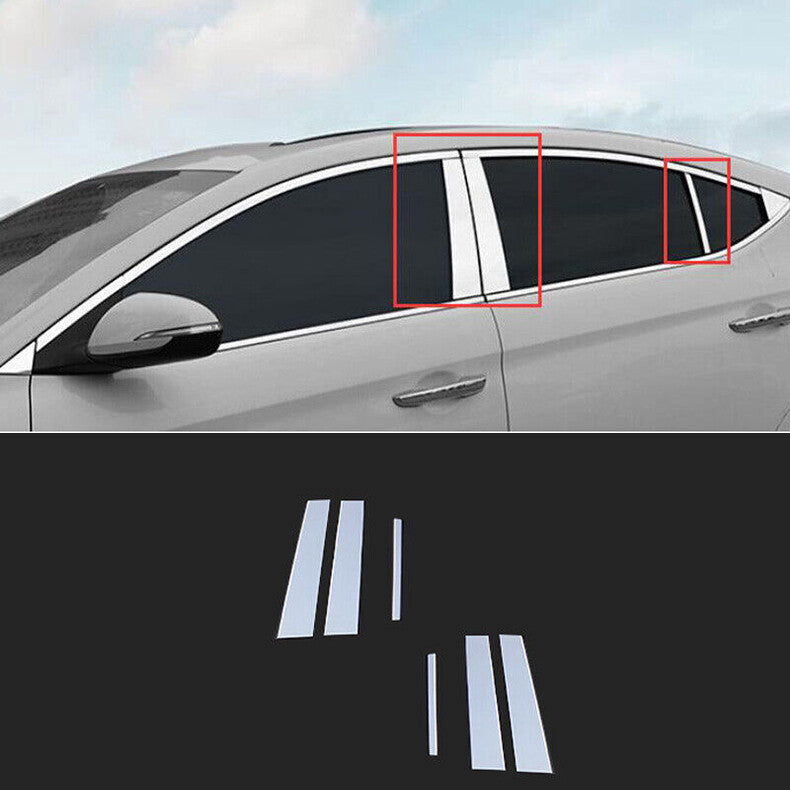Chrome Pillar Posts for Hyundai for Elantra 17-20 6pc Set Door Trim Mirror Cover Kit