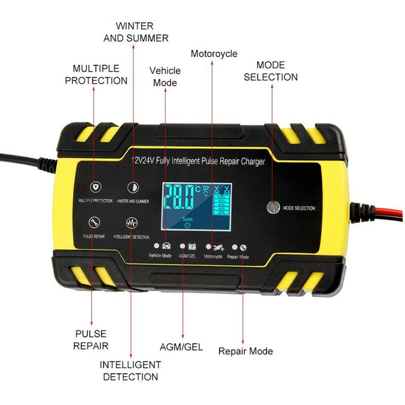 Car LCD Display Wet Dry Lead Battery Charger Intelligent Fast Power Charging