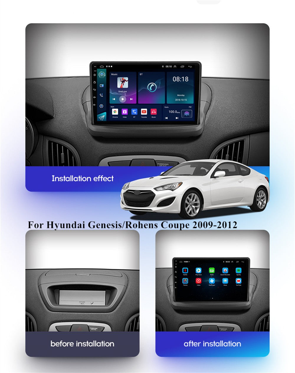 9Android 12 1+16G Car Radio GPS Navi for Hyundai for Genesis /Rohens Coupe 2009-12