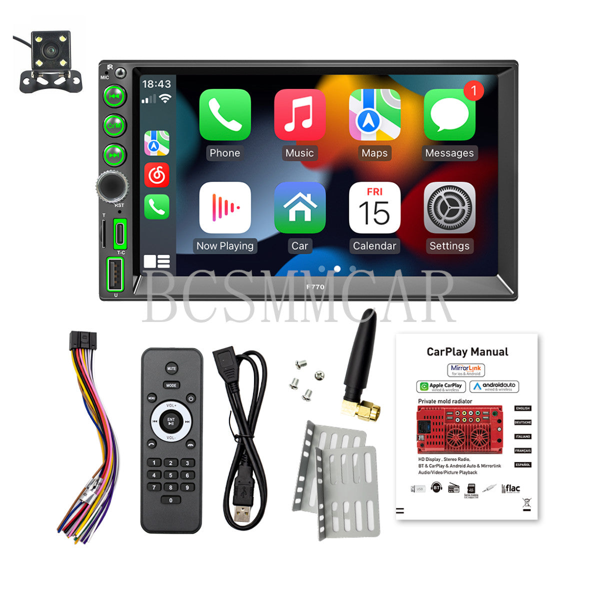 Touch Screen 7in Double 2 DIN Car Stereo MP5 Player Bluetooth Radio AUX Camera