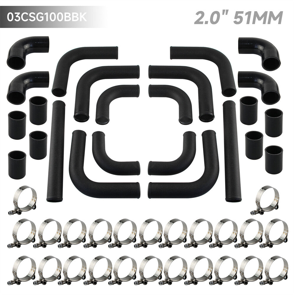 2 51mm Universal 12PCS Turbo Intercooler Pipe Piping+ Silicone Hose T-Clamp Kit