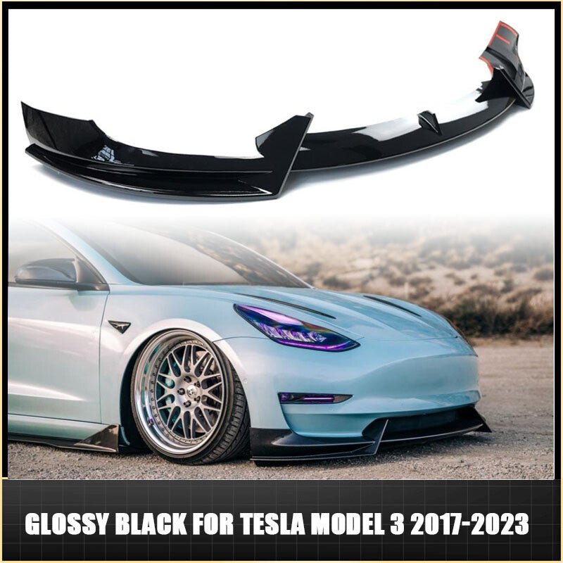 for Tesla Model 3 2017-2023 Glossy Black Front Bumper Lip Splitter Spoiler Kit