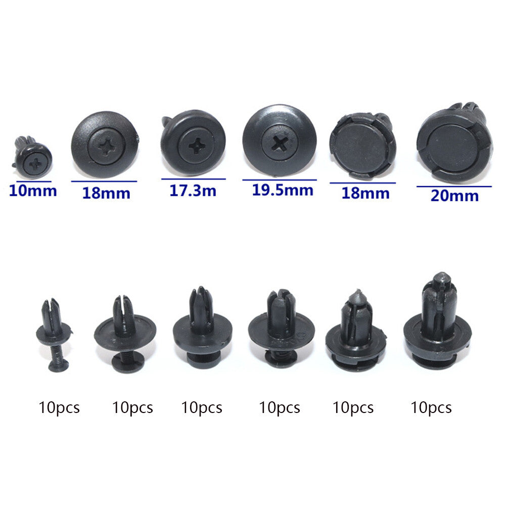 60 Mixed Car Car Bumper Fender Plastic Rivet Fasteners Push Pin Retainer Clips